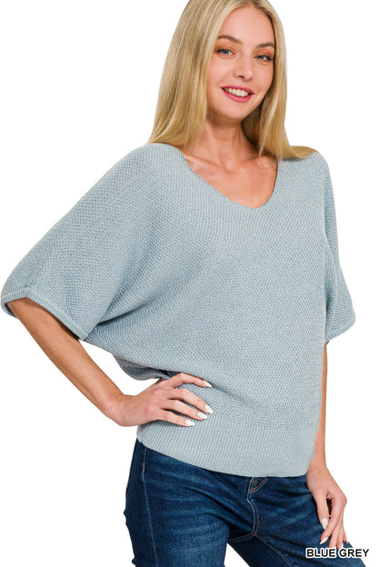 V-Neck Short Sleeve Dolman Sweater