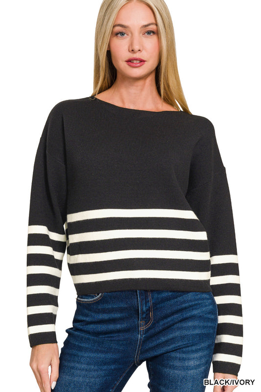 Viscose Striped Cropped Sweater