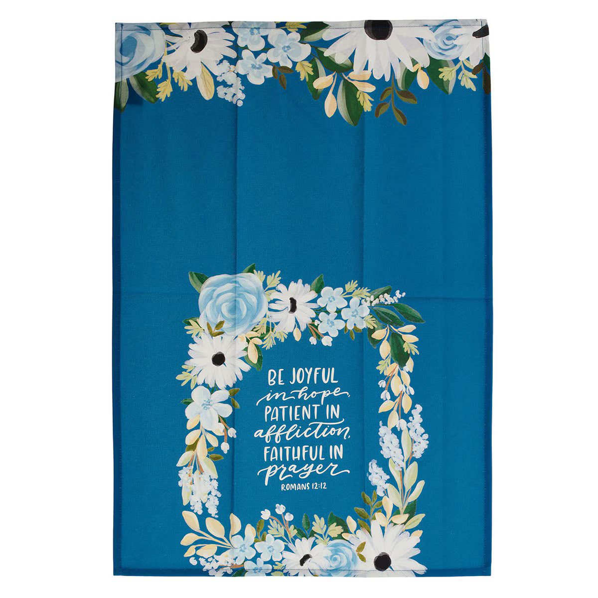 Tea Towel Blue Floral Be Joyful In Hope Rom 12:12