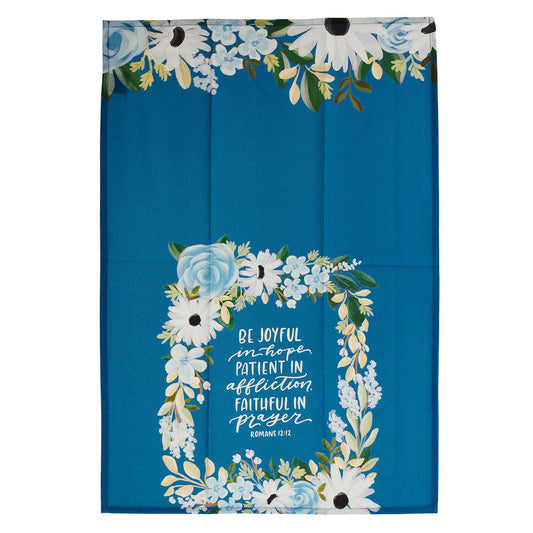 Tea Towel Blue Floral Be Joyful In Hope Rom 12:12