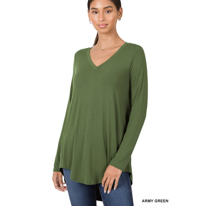 Luxe Rayon Long Sleeve V-Neck Dolphin Hem Top