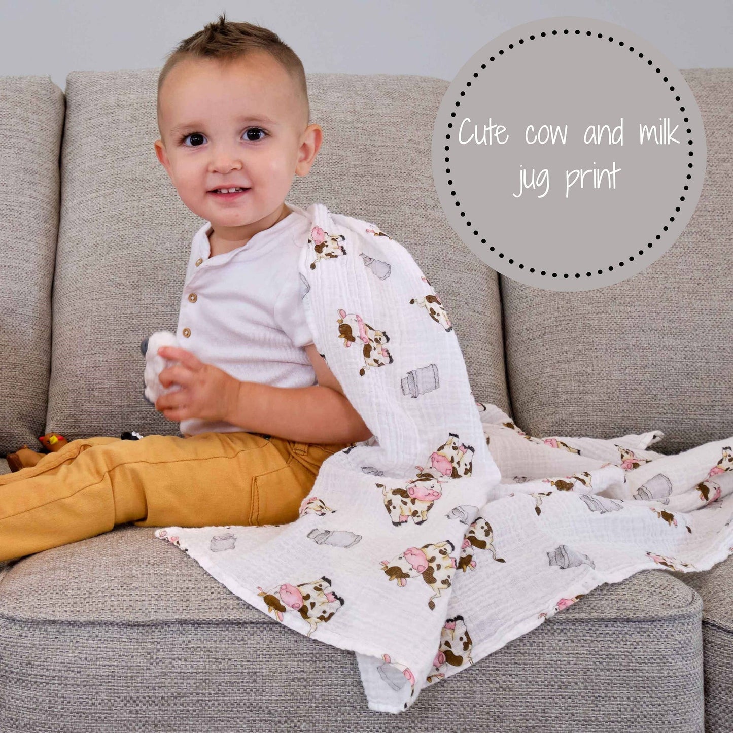 The Cow Goes MOO Baby Muslin Swaddle Blanket