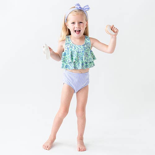 Girls Sea Glass Paisley 2-Piece Swimsuit with Ruffles
