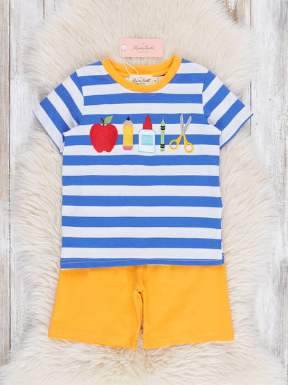 Blue & Yellow School Supplies Cotton Outfit