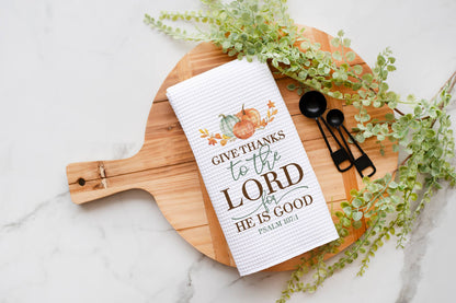 Fall Give Thanks Towel, Religious Bible Verse, Pumpkin Decor