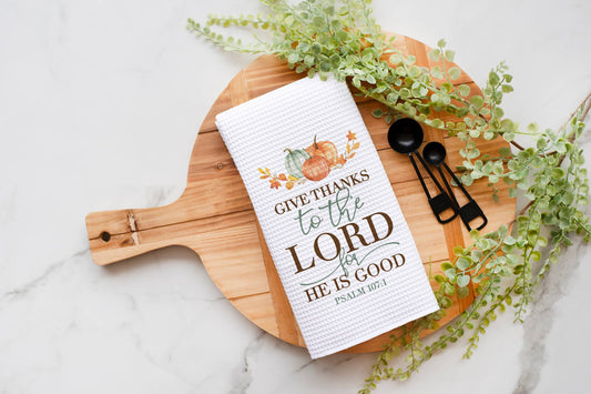 Fall Give Thanks Towel, Religious Bible Verse, Pumpkin Decor