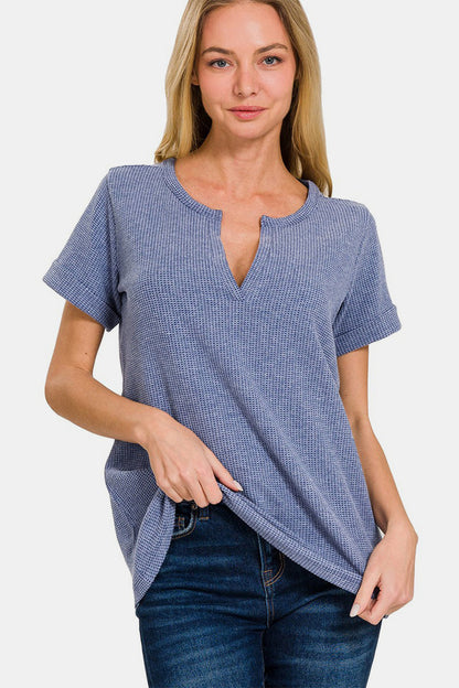Melage Baby Waffle Henley Neck Short Sleevetop