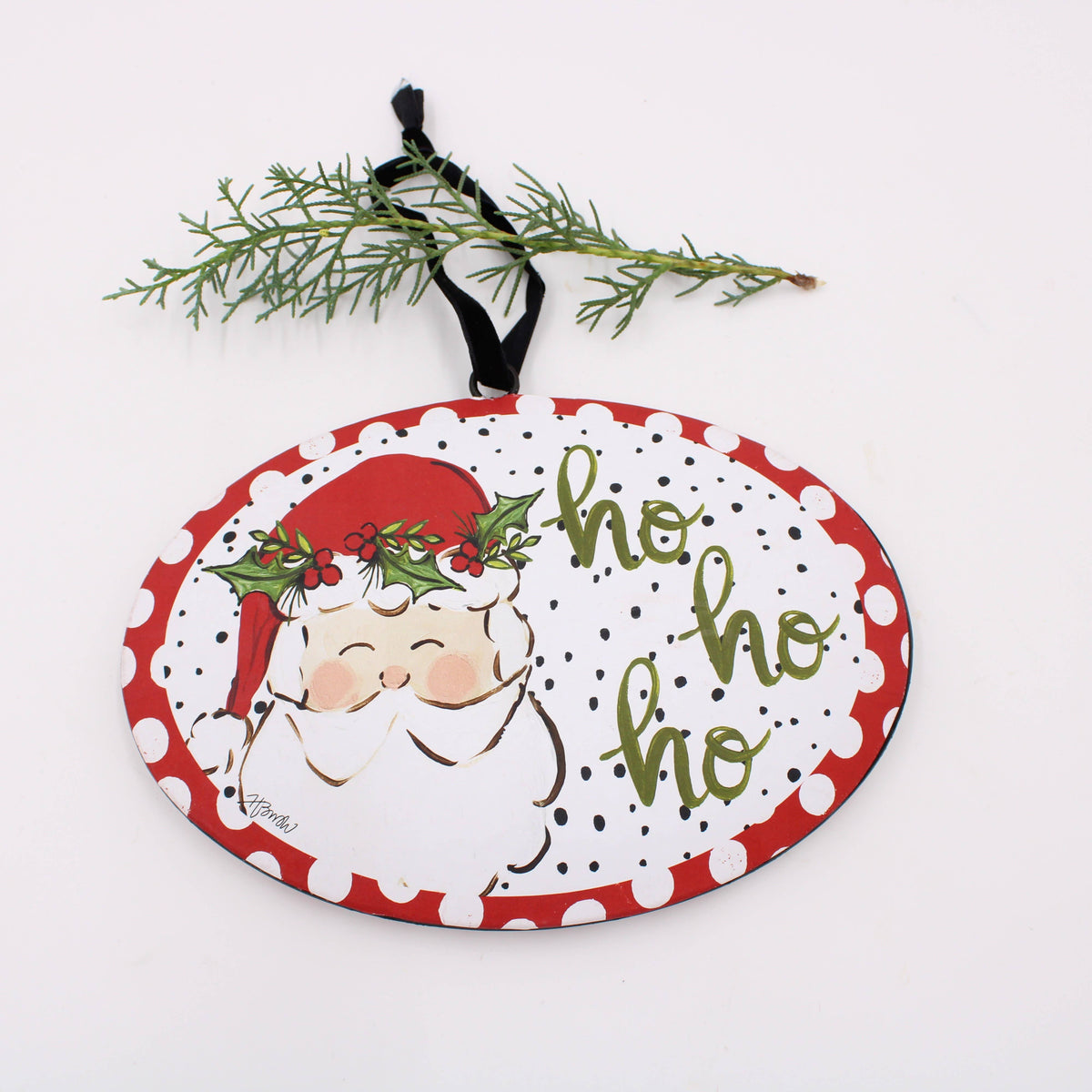9IN OVAL METAL ORNAMENT HO HO