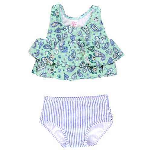 Girls Sea Glass Paisley 2-Piece Swimsuit with Ruffles