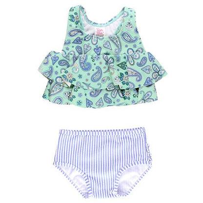 Girls Sea Glass Paisley 2-Piece Swimsuit with Ruffles