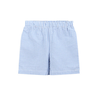 Blue Gingham Crawfish Smocked Shirt and Shorts Set