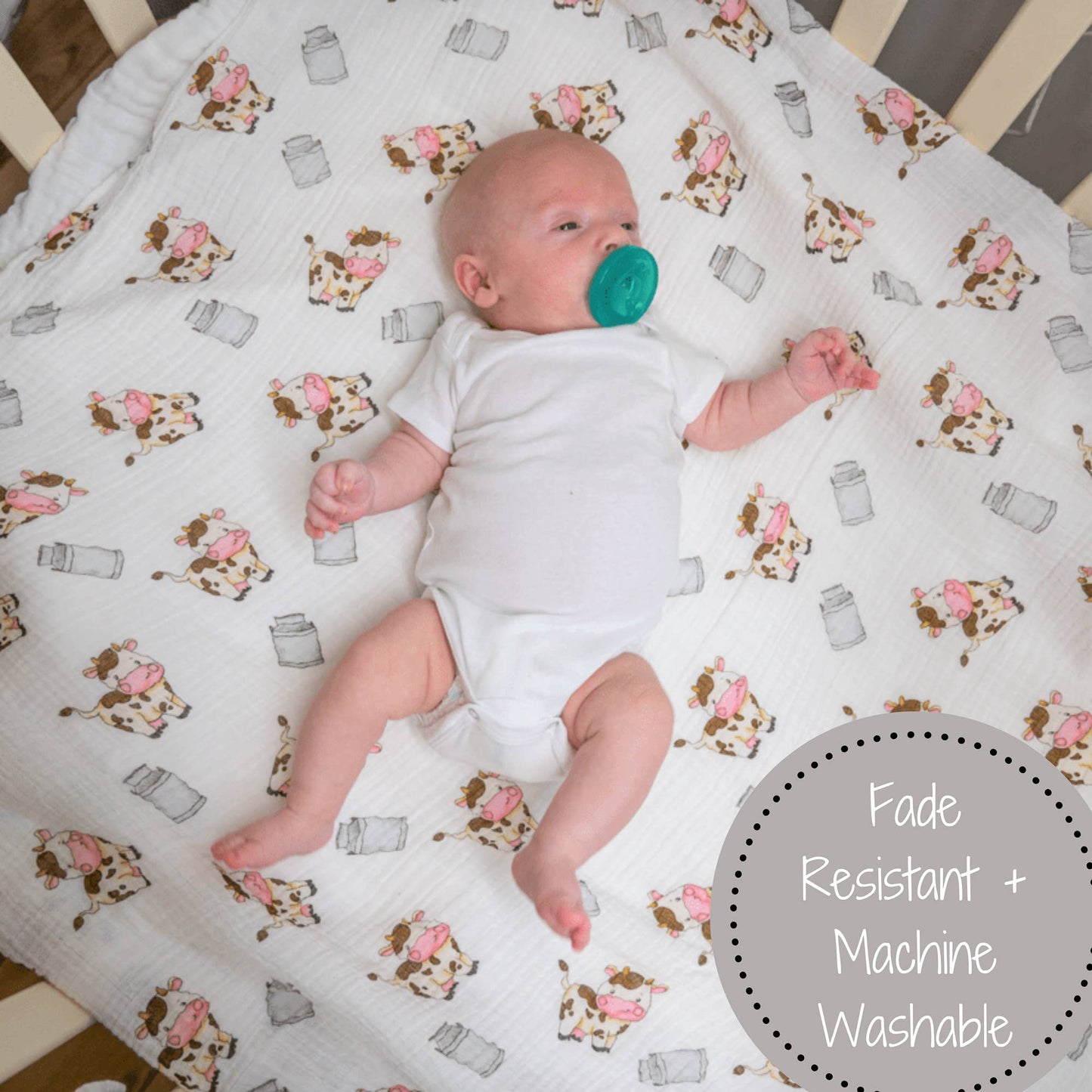 The Cow Goes MOO Baby Muslin Swaddle Blanket