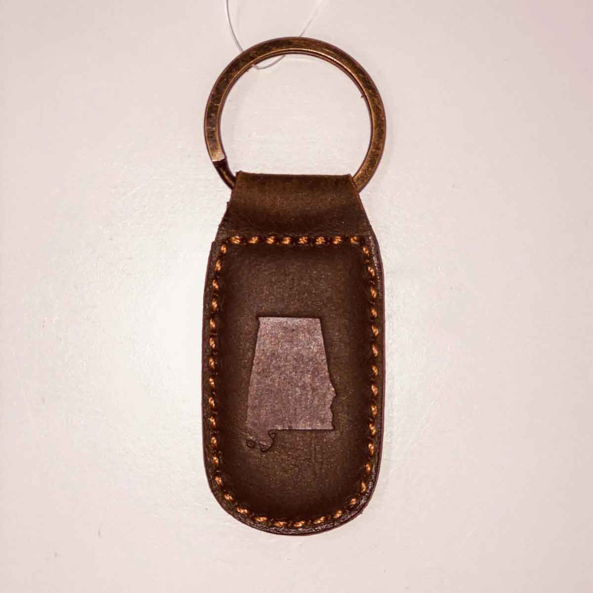 Alabama Leather Embossed Keychain    Dark Brown   1.35x2.55