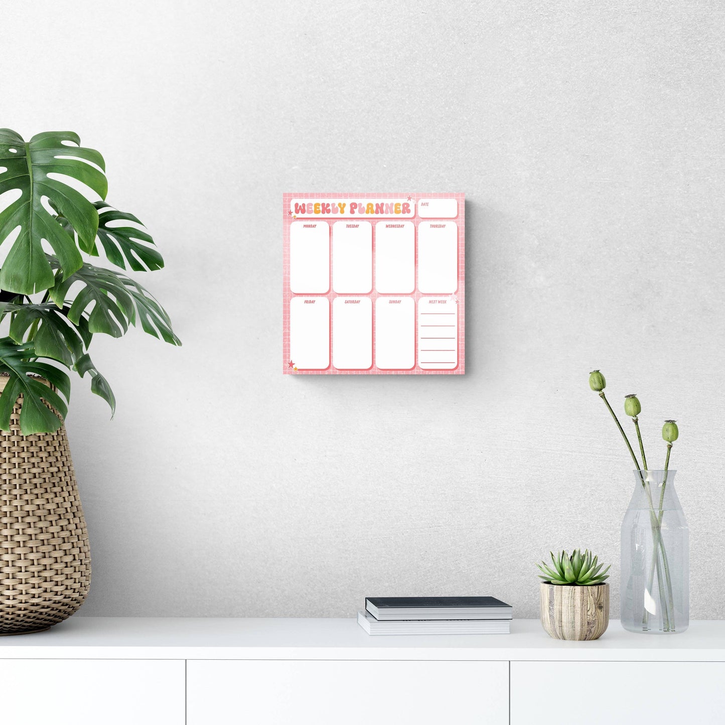 Happy Plans, Weekly Planner, Dry Erase Glass Marker Board