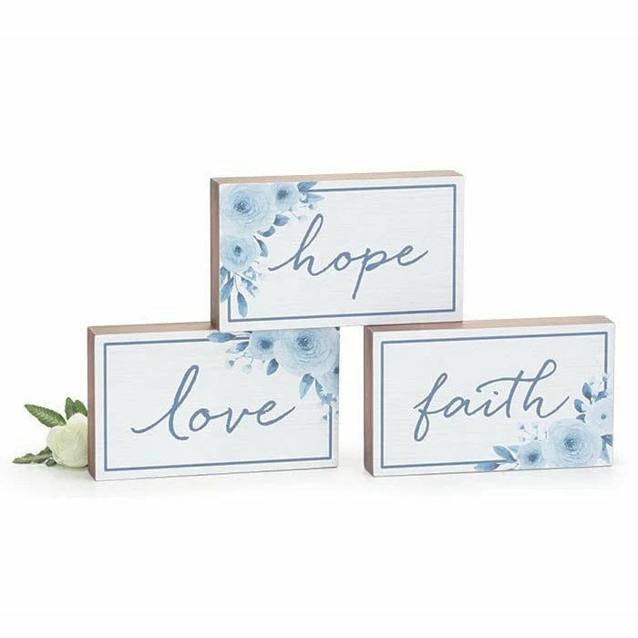 Shelf Sitter Blue Faith Hope Love