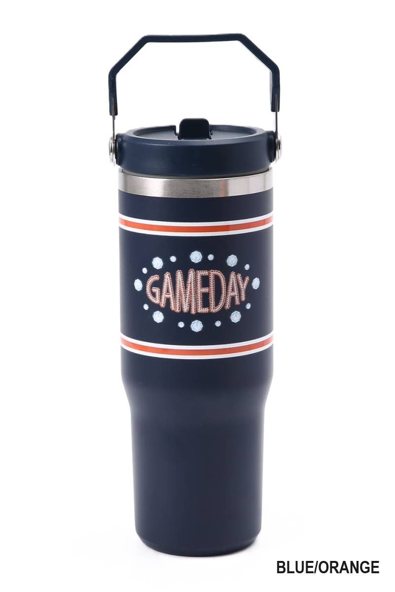 Game Day 30Oz Stainless Steel Flip Straw Tumbler