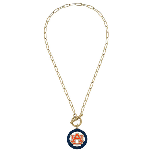 Auburn Tigers Logo Enamel T-Bar Necklace