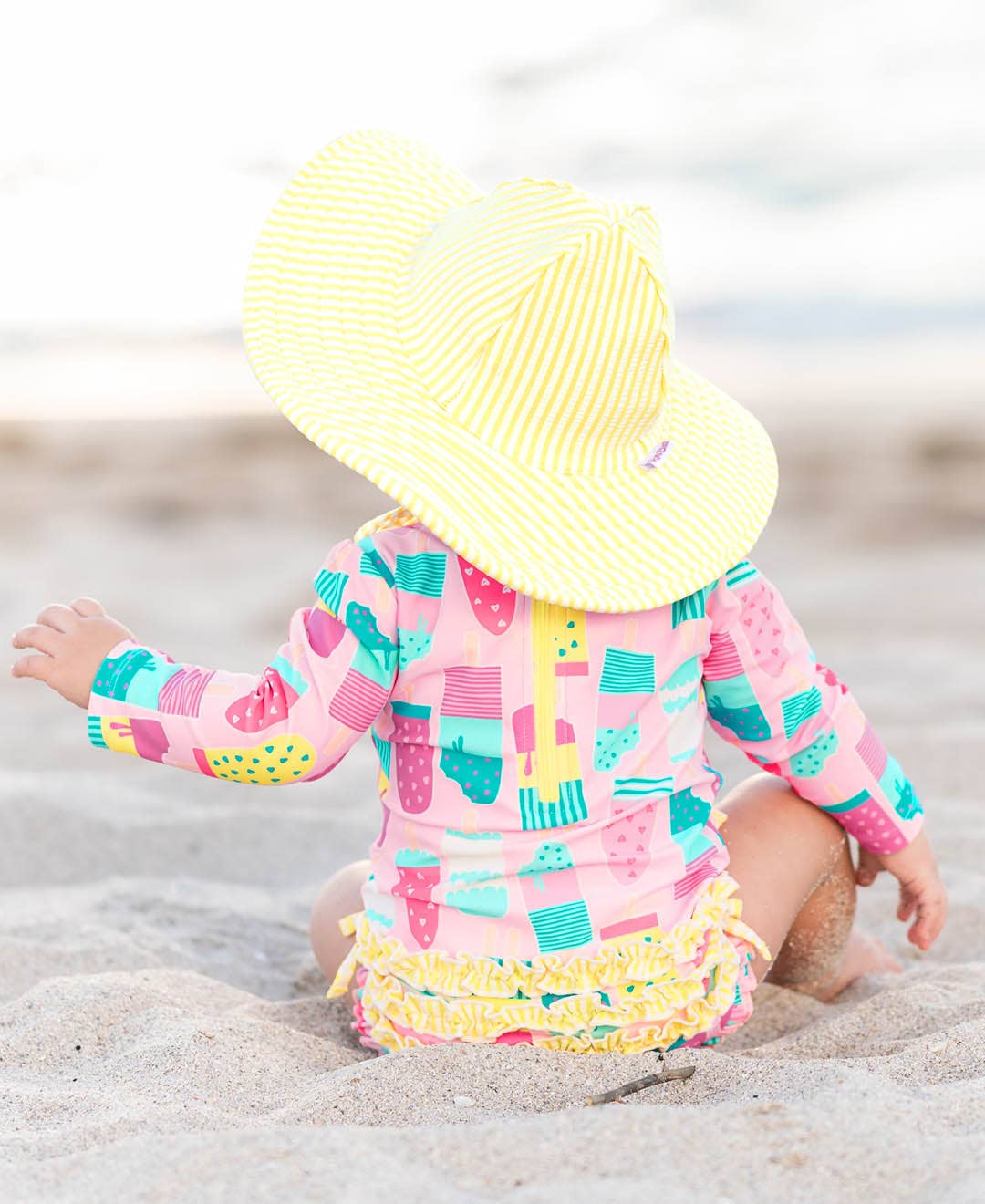 Baby Girls Ice Cream Social LS One Piece Rash Guard with Ruffles