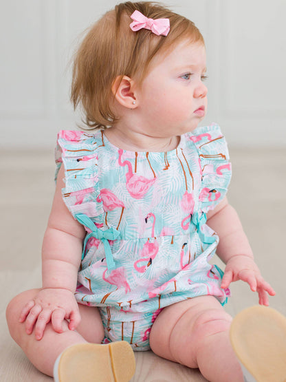 Baby Girls Vibrant Flamingo Classic Ruffle Bubble Romper