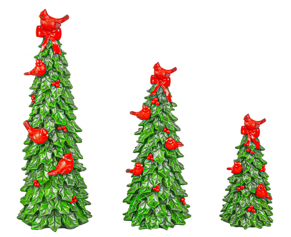 Christmas Cardinal Holly Leaf Tree Set of 3
