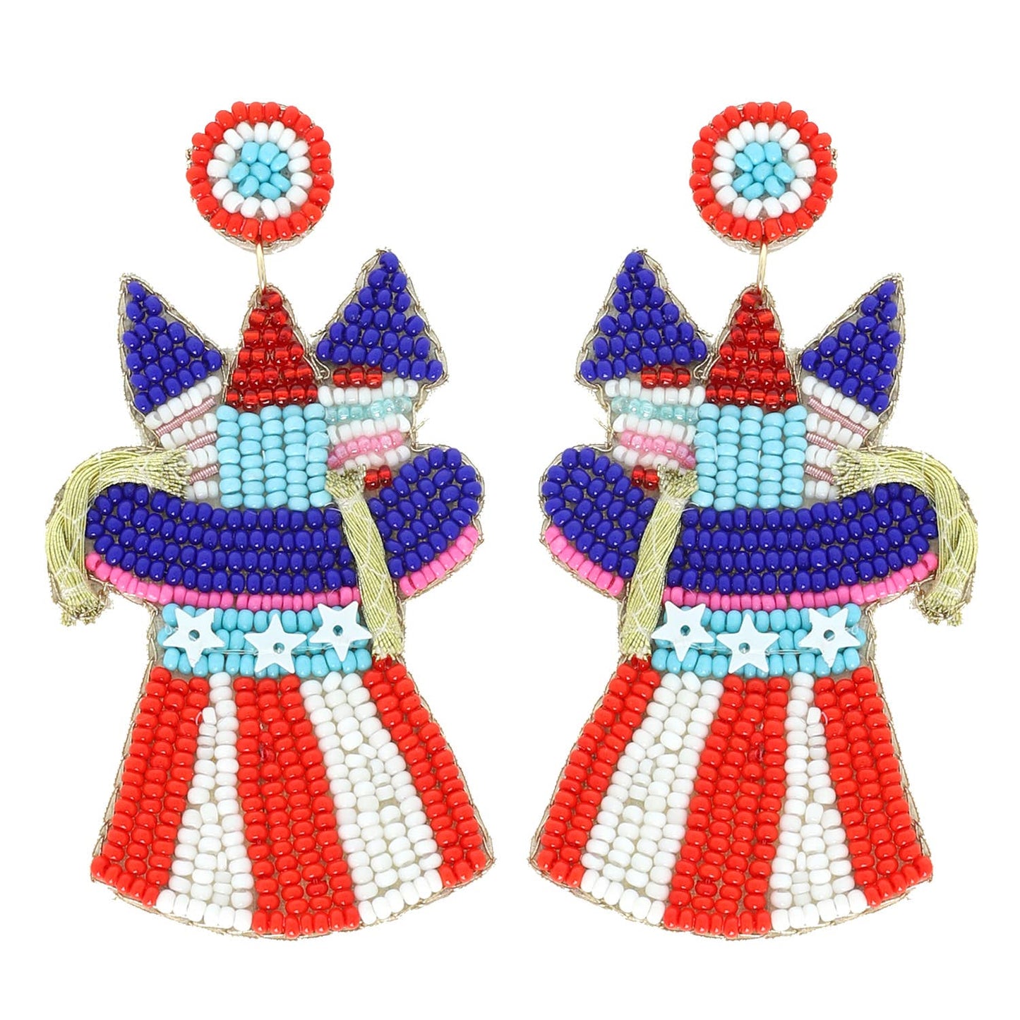 Fireworks Uncle Sam Top Hat Beaded Earrings