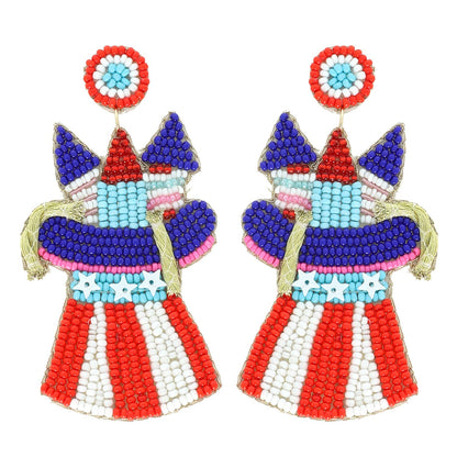 Fireworks Uncle Sam Top Hat Beaded Earrings
