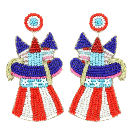 Fireworks Uncle Sam Top Hat Beaded Earrings