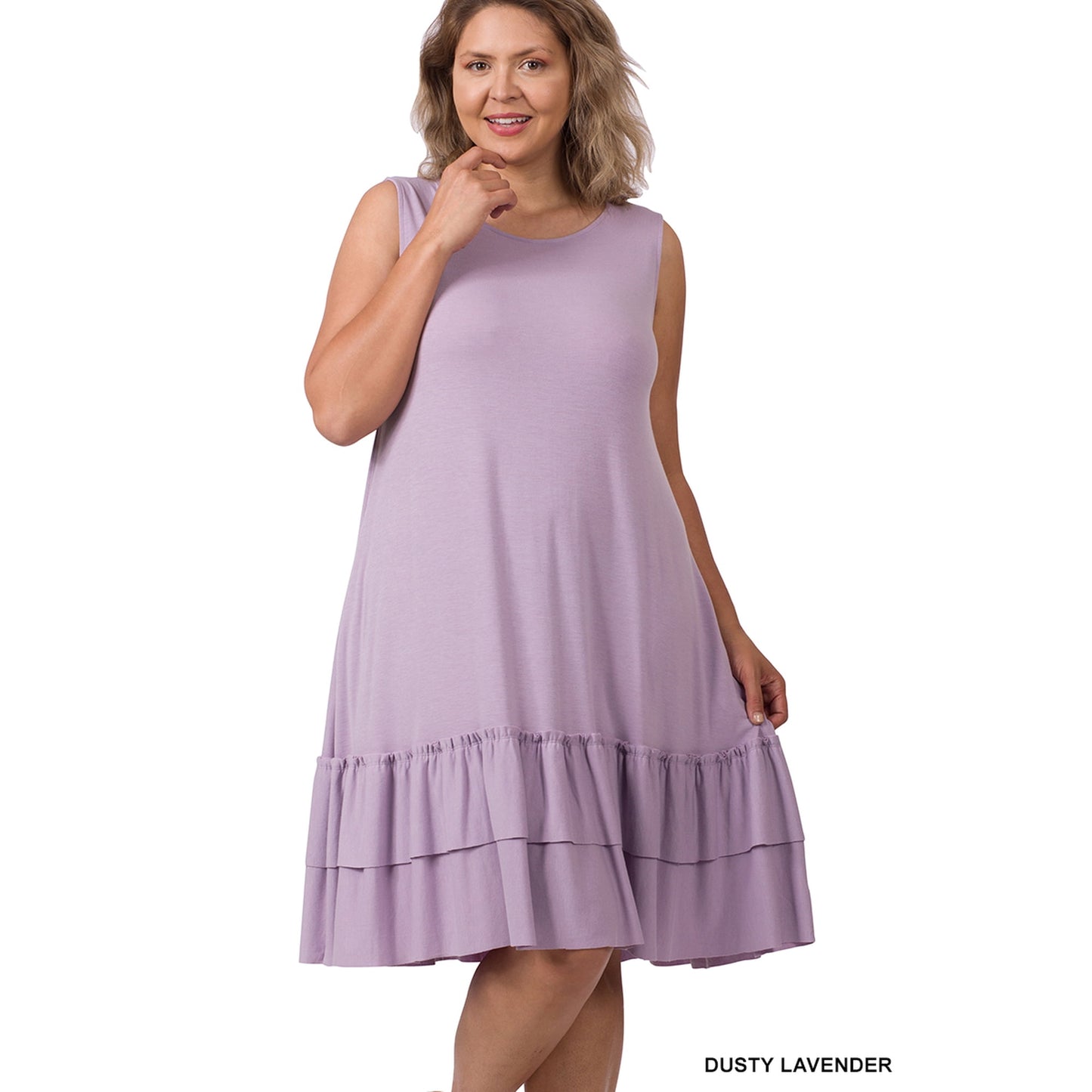 Plus Sleeveless Round Neck Ruffle Hem Dress
