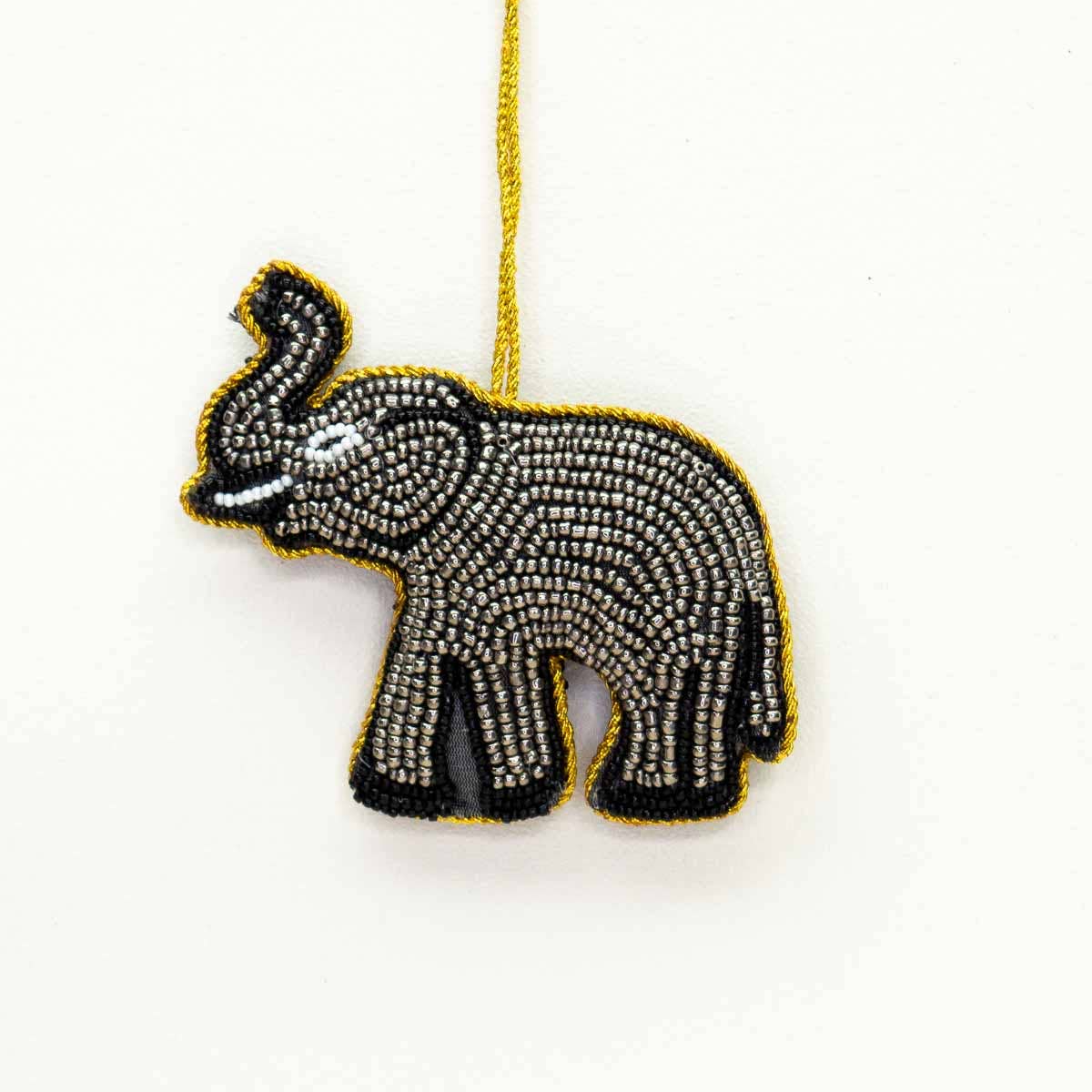 Elephant Beaded Ornament   Gray   4x3.5