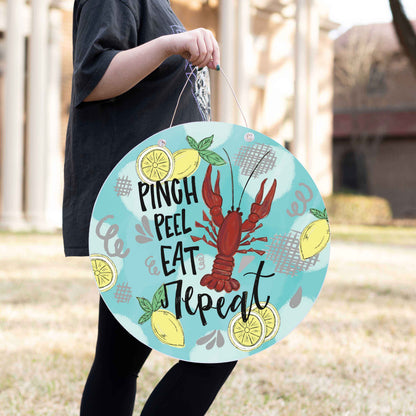 Spring Door Sign, Round Door Hanger, Crawfish Season- Spring