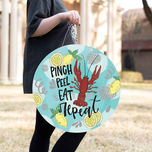 Spring Door Sign, Round Door Hanger, Crawfish Season- Spring