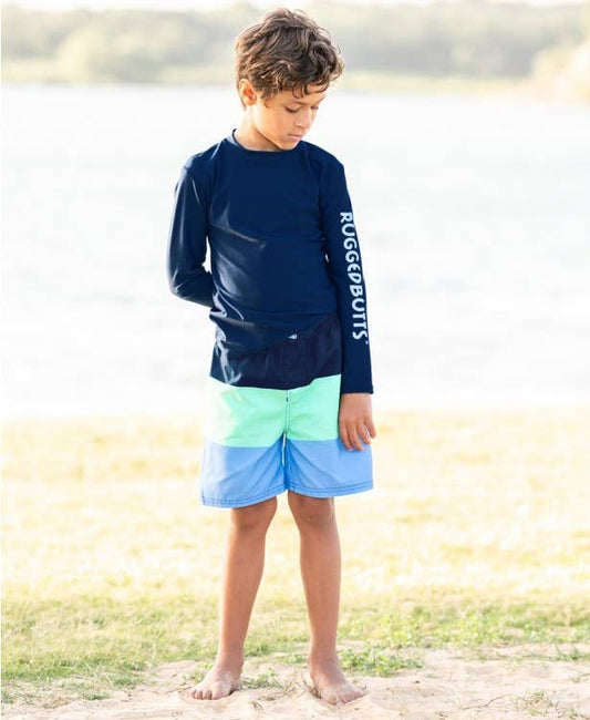Boys Navy L/S Logo Rash Guard