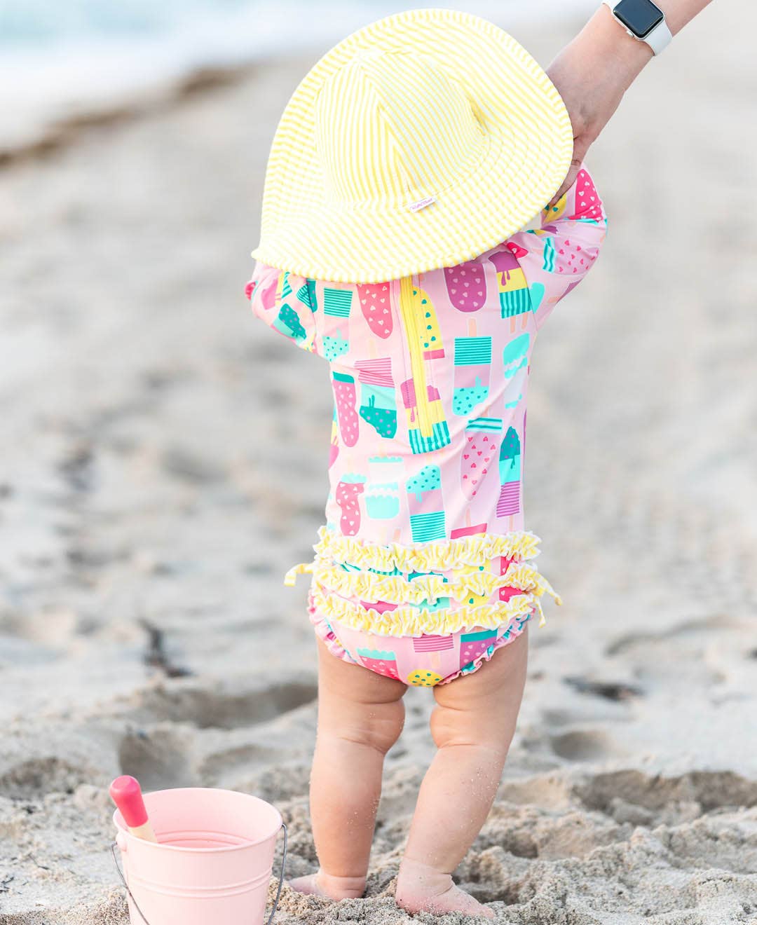 Baby Girls Ice Cream Social LS One Piece Rash Guard with Ruffles
