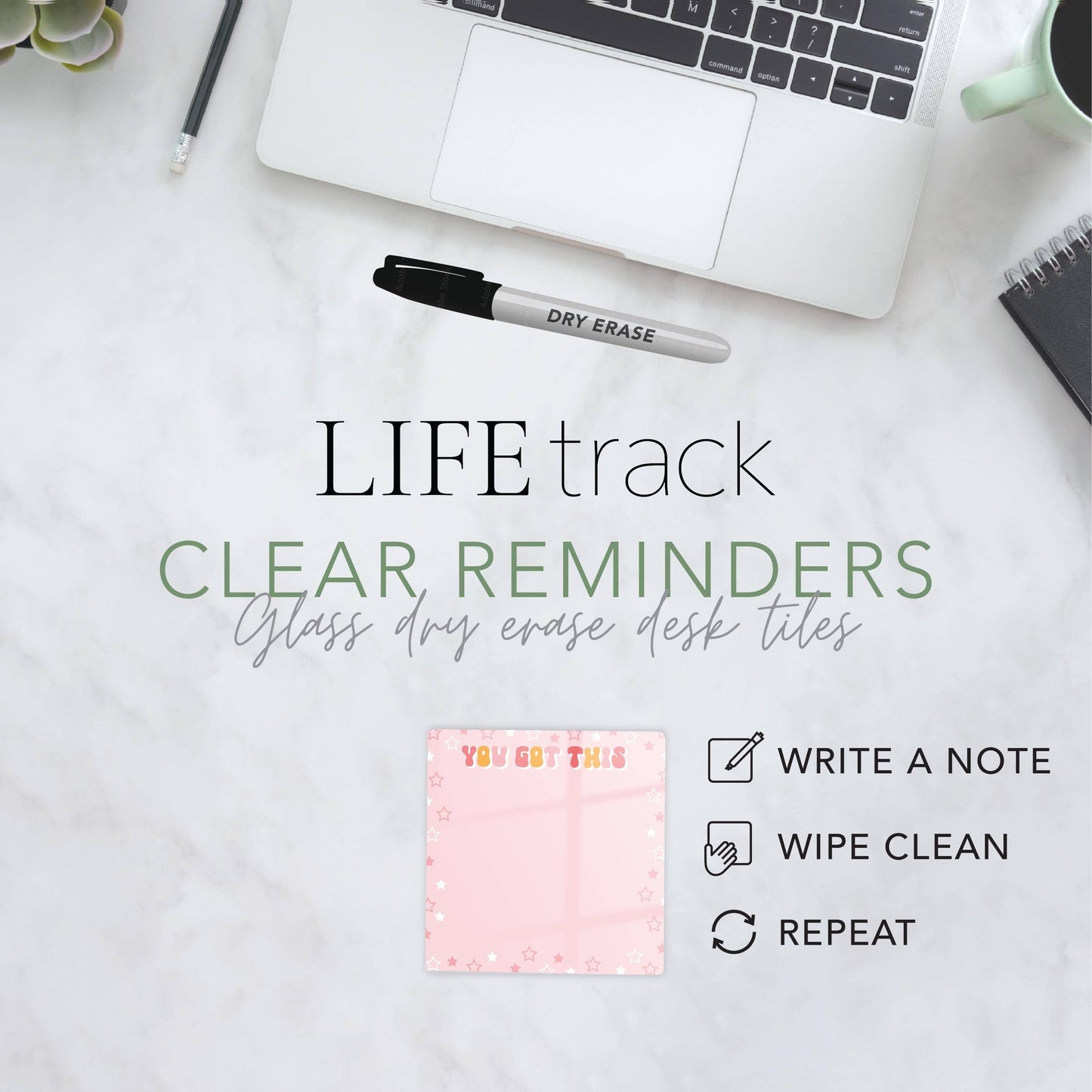Dry Erase Glass Tile, Inspirational Gift, Desk Notes, Gifts