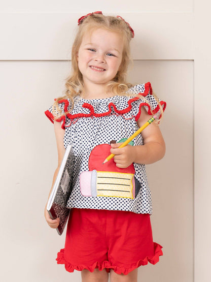 Polka Dot Pencil & Apple Ruffle Outfit