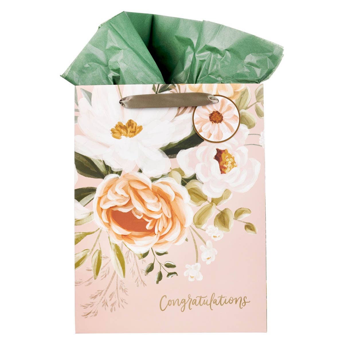 Gift Bag LG Neutral Floral Congratulations
