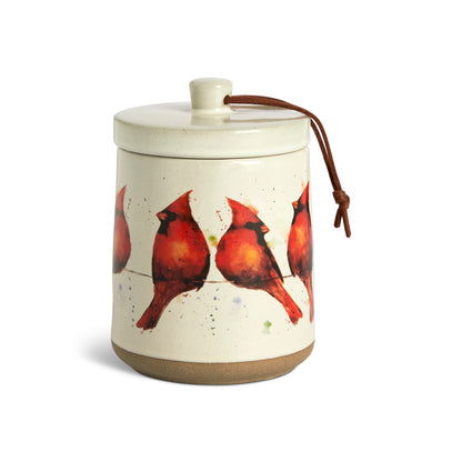 Cardinals on a Wire Candle with lid /Planter
