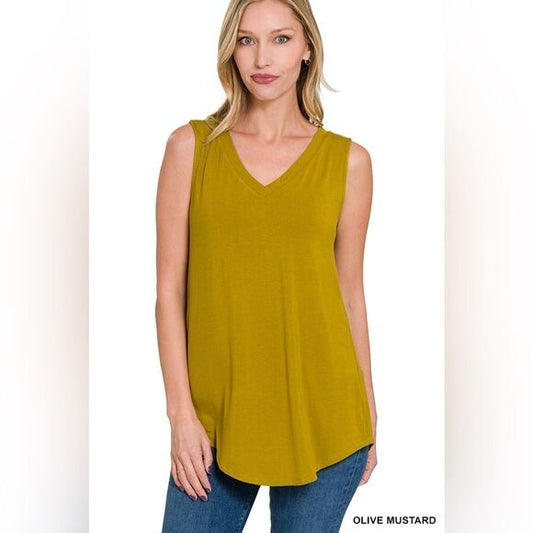 Luxe Rayon Sleeveless  V-Neck Hi-Low Hem Top