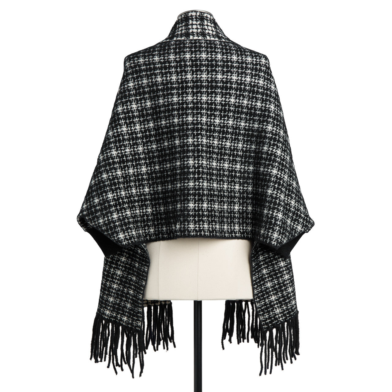 Black & White Tweed Shawl with Sleeves
