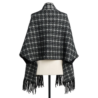 Black & White Tweed Shawl with Sleeves