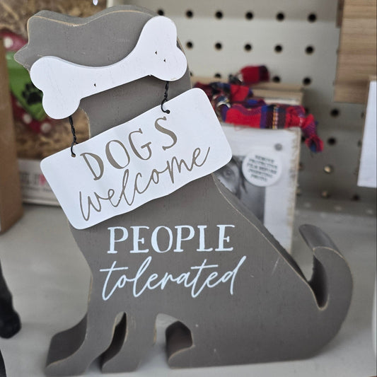 Dogs Welcome Wooden Sign