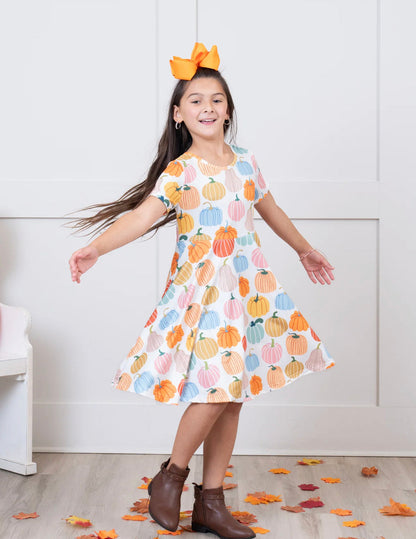 Pastel Pumpkins Twirl Dress