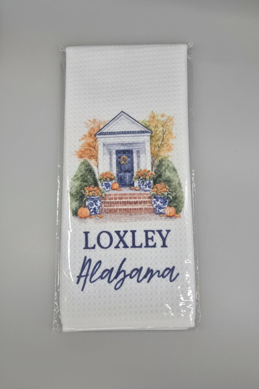 Loxley Alabama Fall Chinoiserie Kitchen Towel Pumpkin Mum