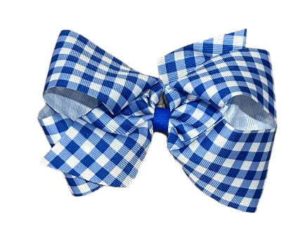 King Grosgrain Hair Bow with Gingham Print