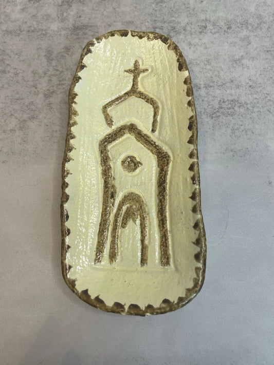 Embossed Cast Iron Dish W/ Church