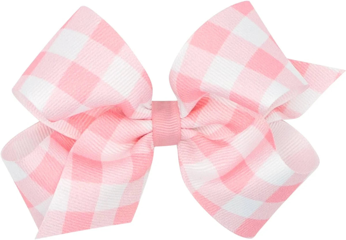 King Grosgrain Hair Bow with Gingham Print