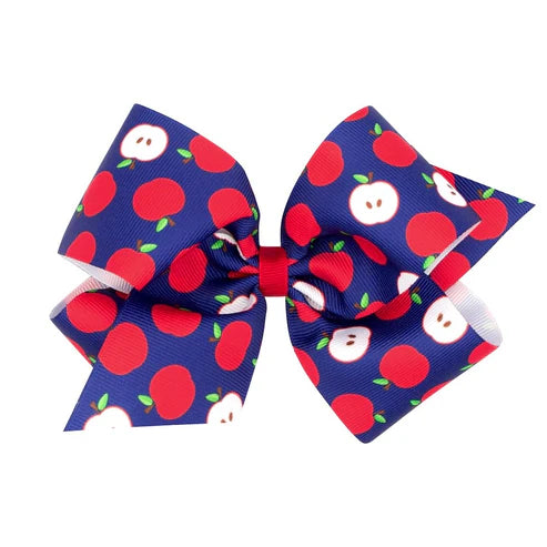 Apples on Navy Blue King Grosgrain Hair Bow