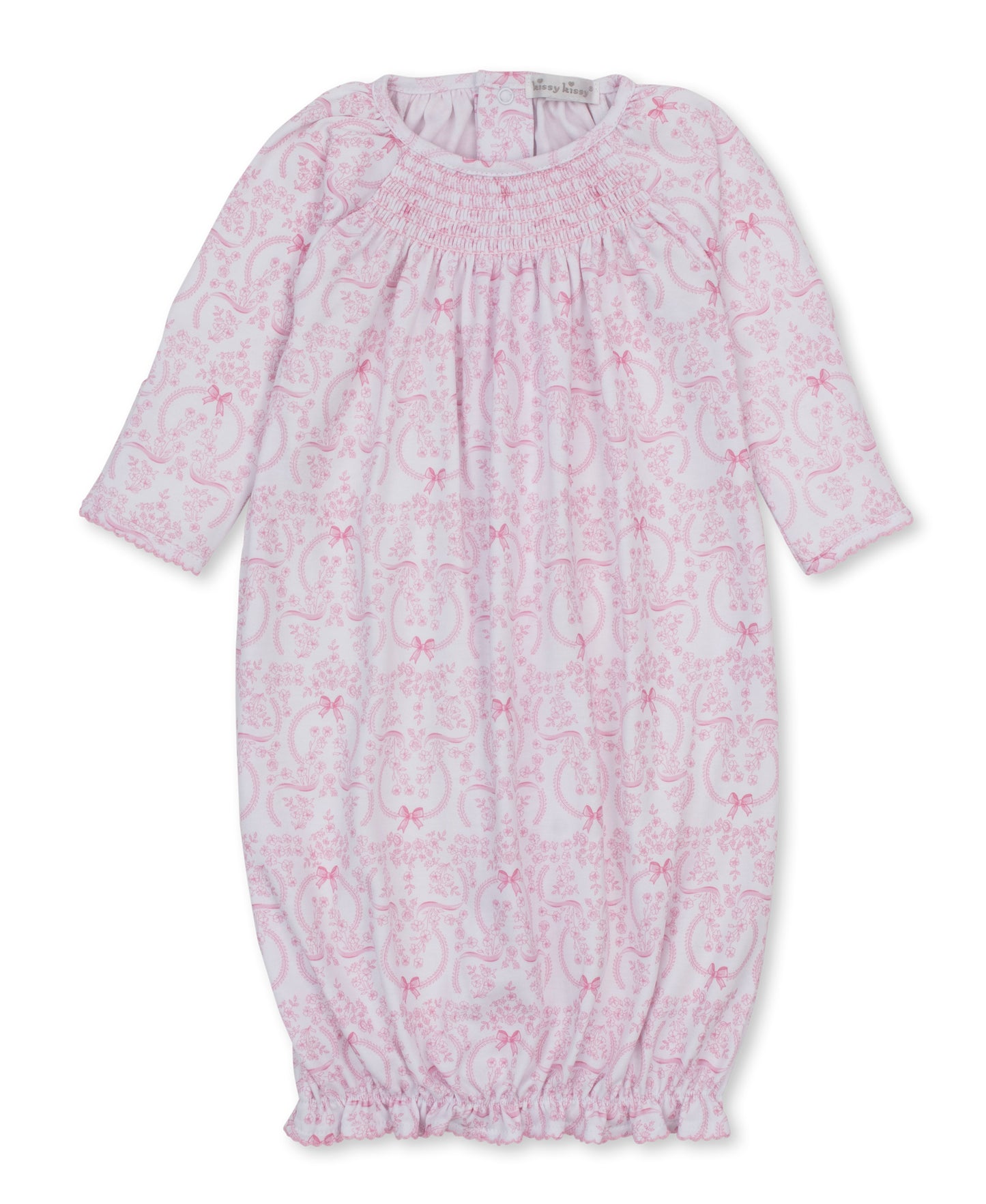 Delicate Blooming Bows Pink Print Smocked Sack