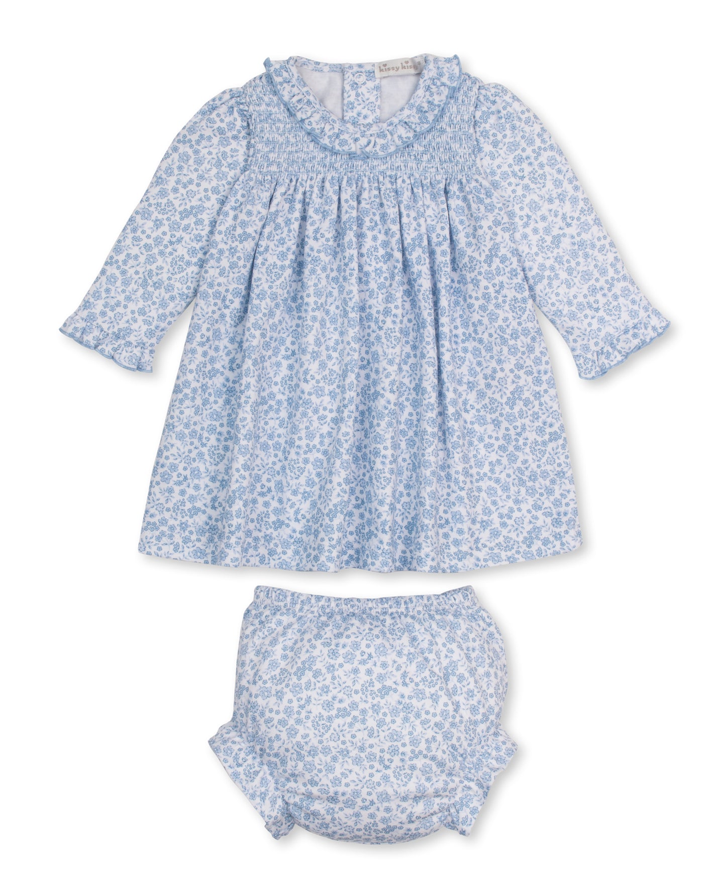 Fall Blooms Light Blue Print Smocked Dress Set
