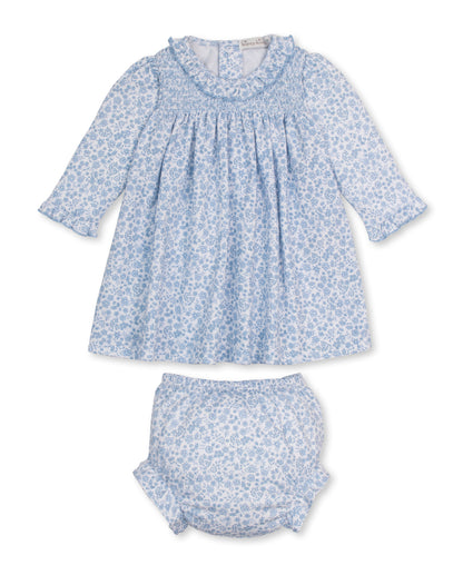 Fall Blooms Light Blue Print Smocked Dress Set